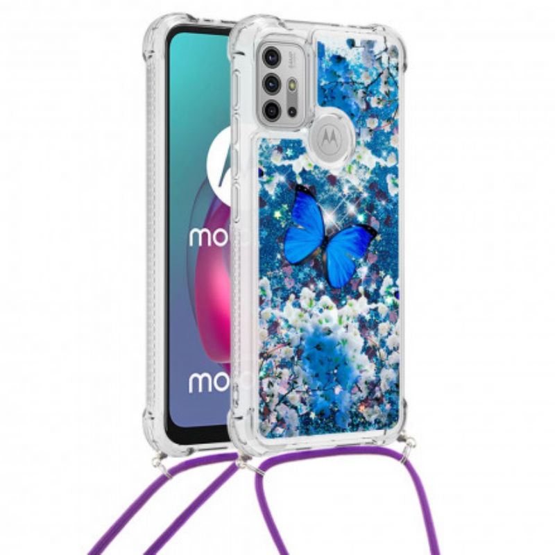 Etui Moto G30 / G10 Motyl Cekinowy Sznurek