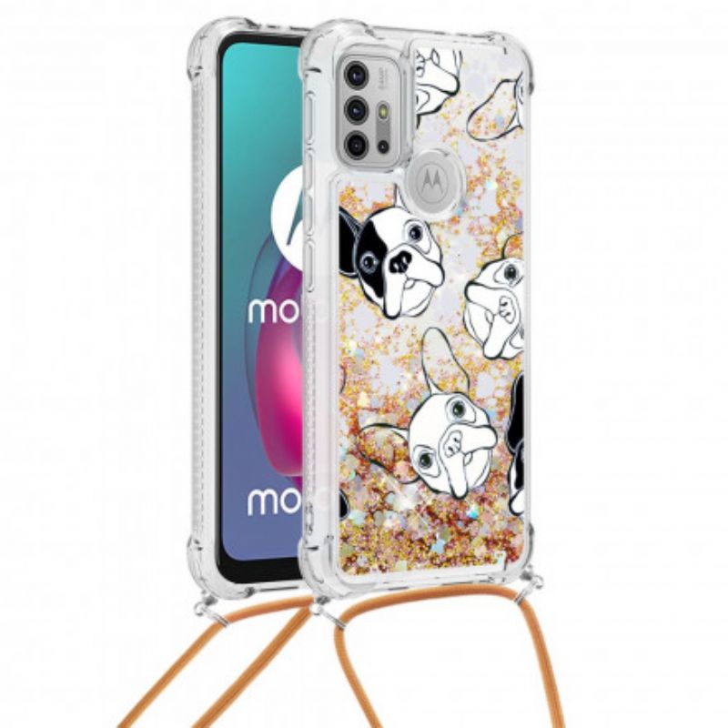 Etui Moto G30 / G10 Psy Ze Sznurkiem Cekinowym