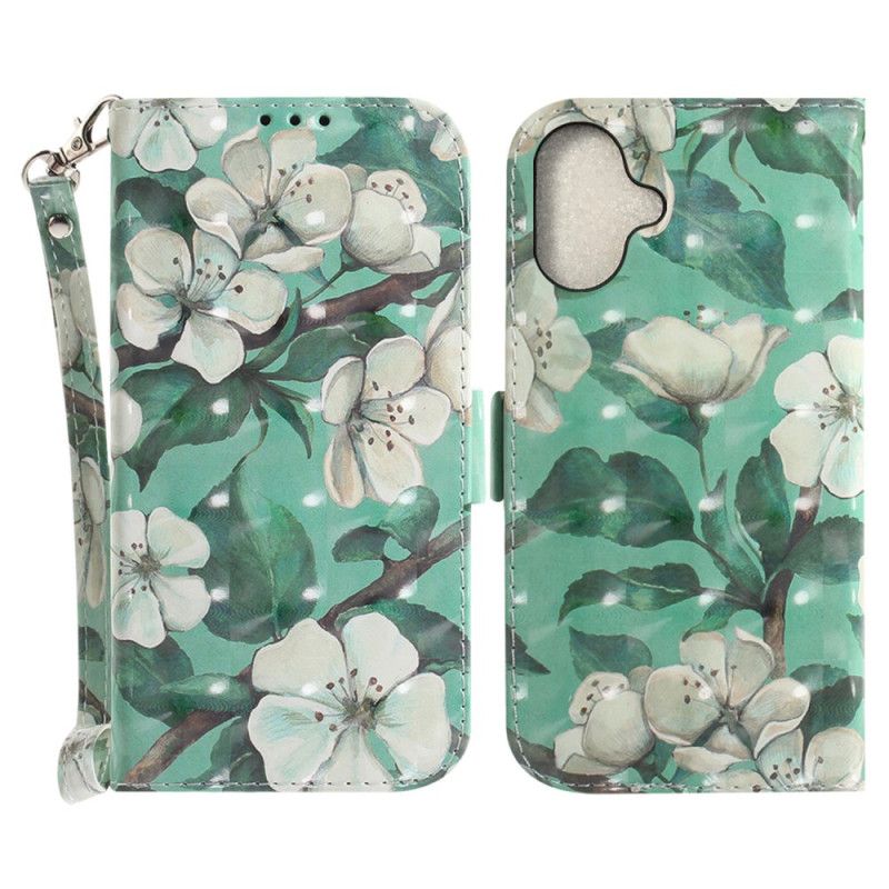 Etui Folio Do iPhone 16 Akwarela Kwiaty Z Paskiem