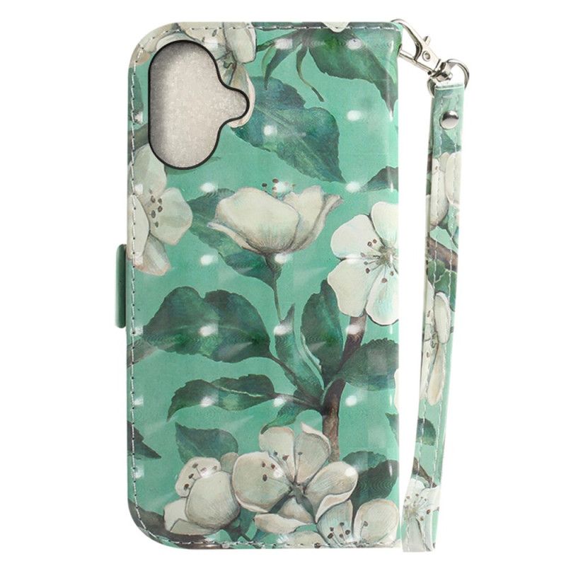 Etui Folio Do iPhone 16 Akwarela Kwiaty Z Paskiem