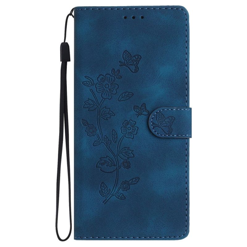 Etui Folio Do iPhone 16 Drukowane Kwiaty Z Paskiem