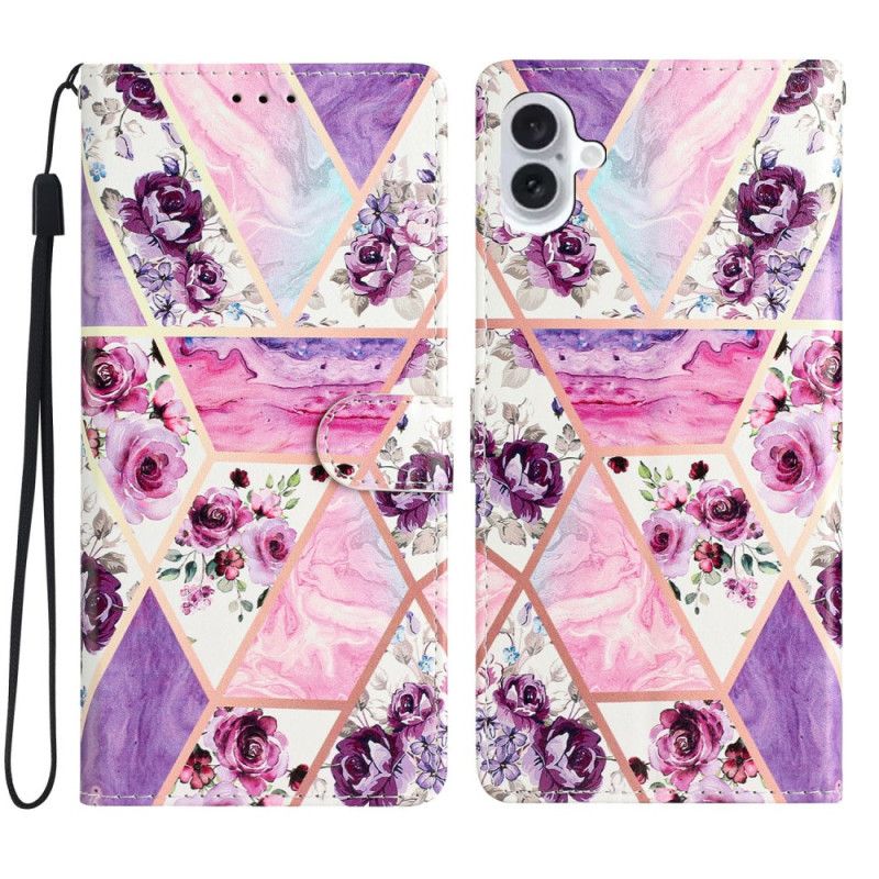 Etui Folio Do iPhone 16 Fioletowe Kwiaty Z Paskiem