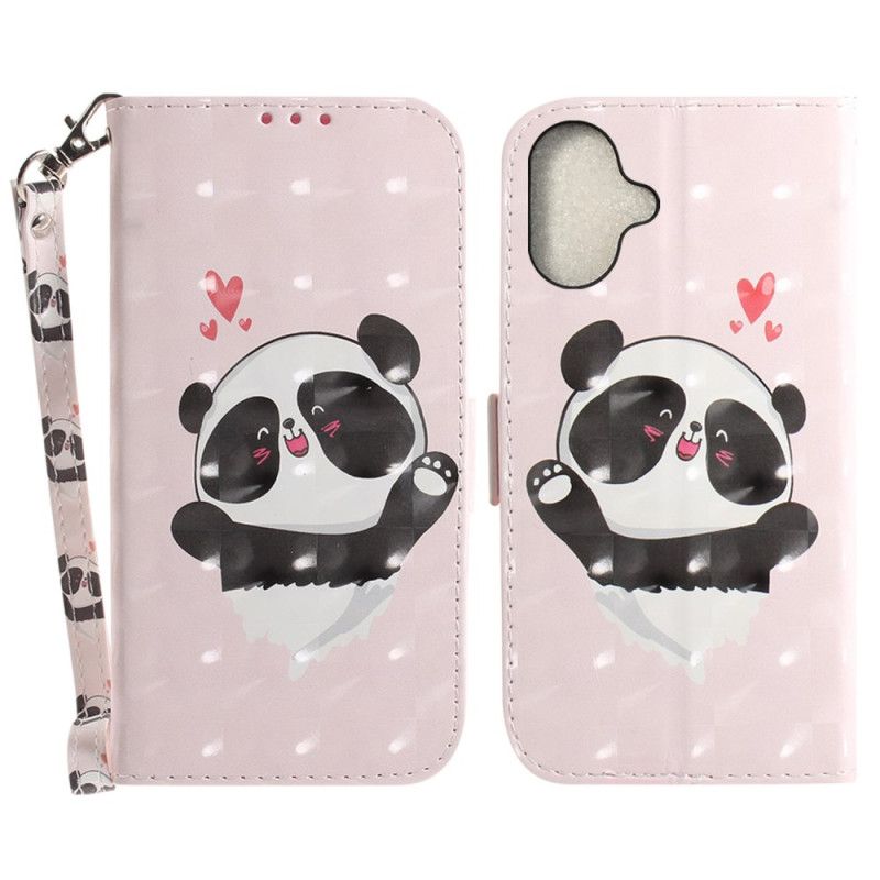 Etui Folio Do iPhone 16 Miłość Panda Z Paskiem