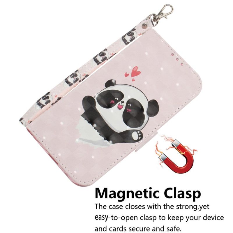 Etui Folio Do iPhone 16 Miłość Panda Z Paskiem