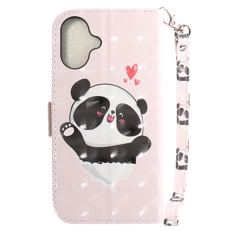 Etui Folio Do iPhone 16 Miłość Panda Z Paskiem