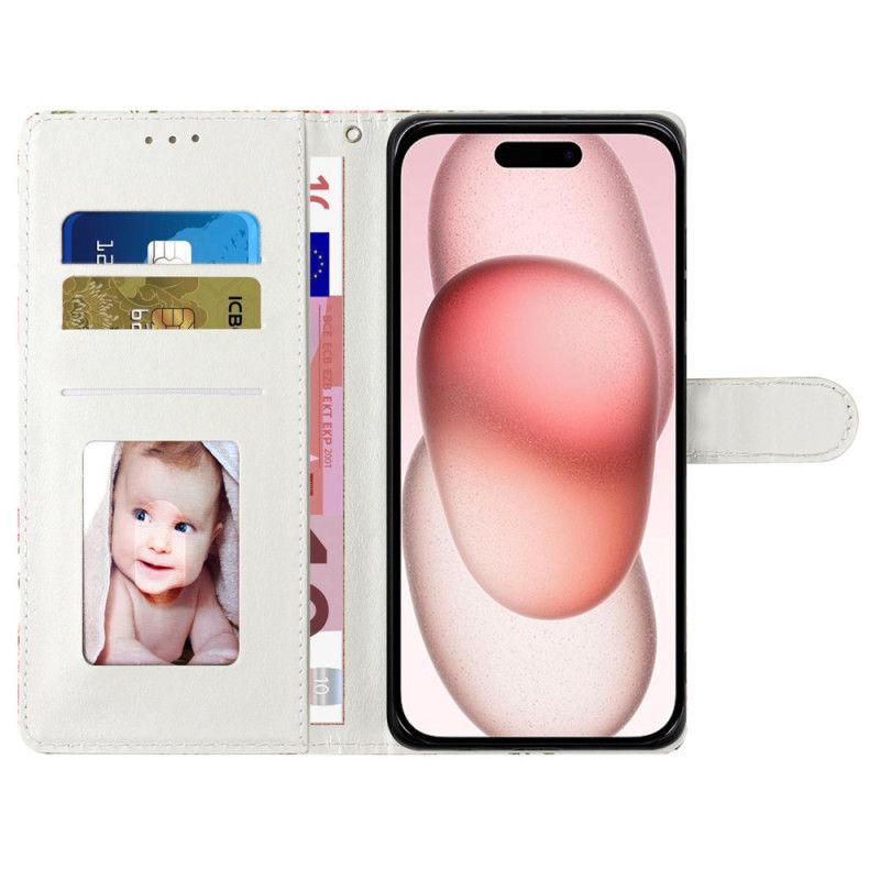 Etui Folio Do iPhone 16 Różowy Nadruk W Panterkę Z Paskiem