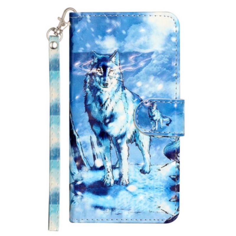 Etui Folio Do iPhone 16 Smycz Śnieżny Wilk