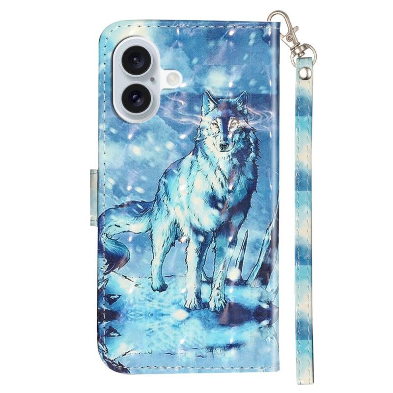 Etui Folio Do iPhone 16 Smycz Śnieżny Wilk