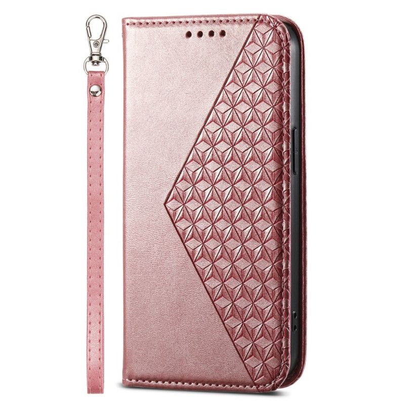 Etui Folio iPhone 16 Diamentowy Wzór Z Paskiem Etui Ochronne