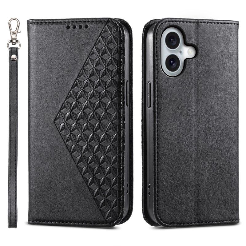 Etui Folio iPhone 16 Diamentowy Wzór Z Paskiem Etui Ochronne