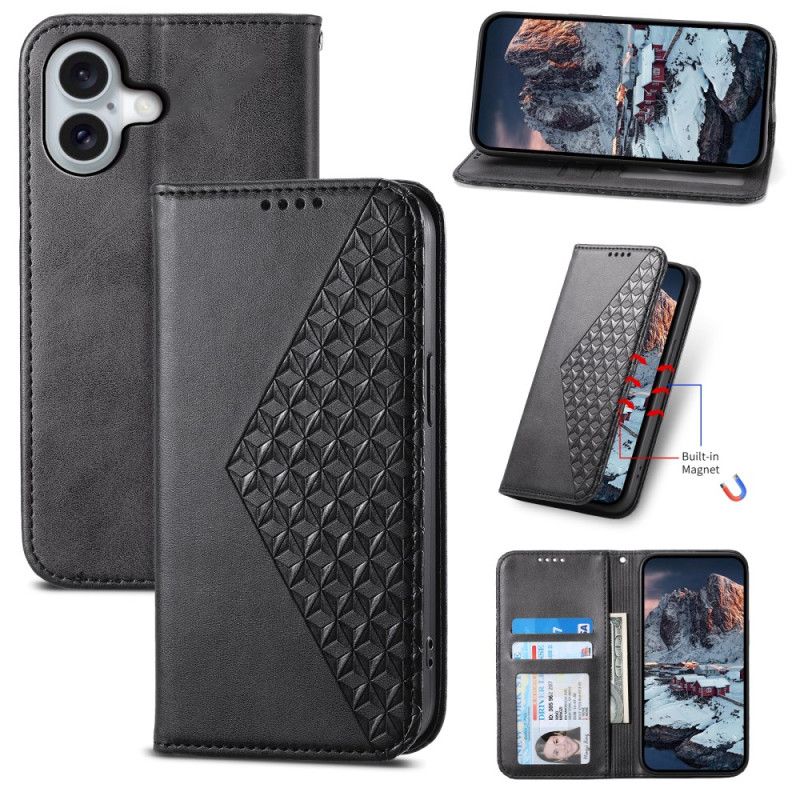 Etui Folio iPhone 16 Diamentowy Wzór Z Paskiem Etui Ochronne