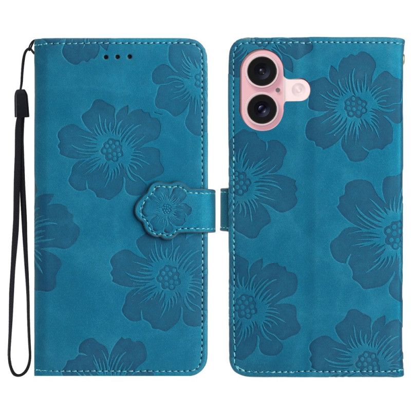 Etui Folio iPhone 16 Kwiatowy Wzór Z Paskiem