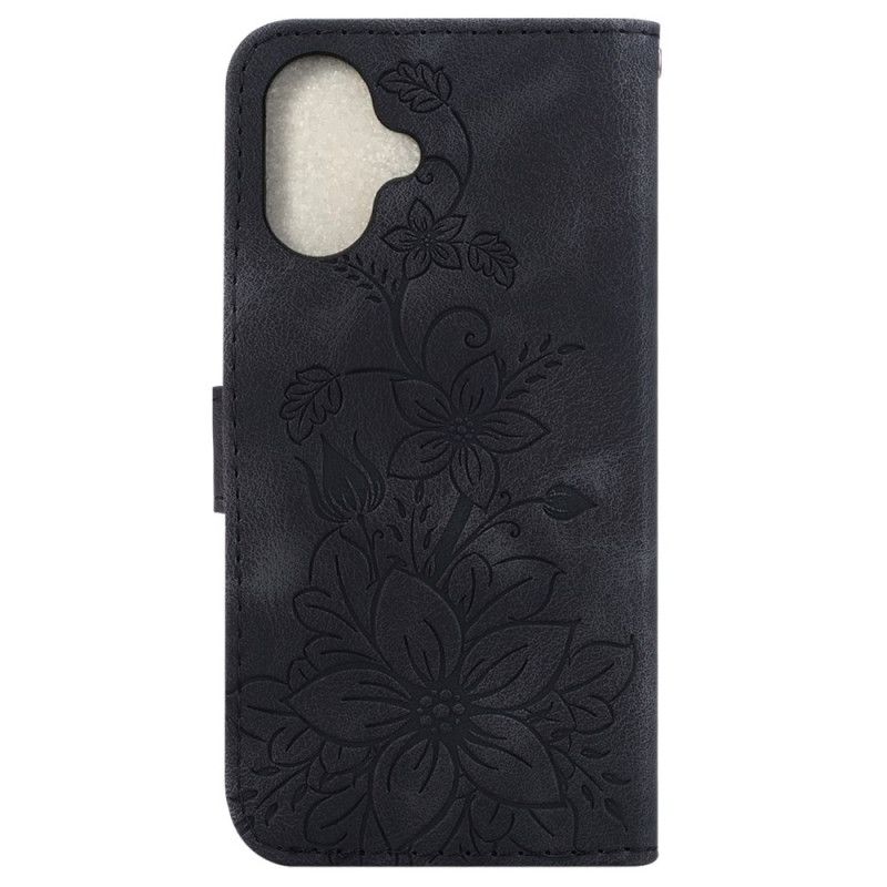 Etui Folio iPhone 16 Kwiatowy Wzór Z Paskiem Etui Ochronne