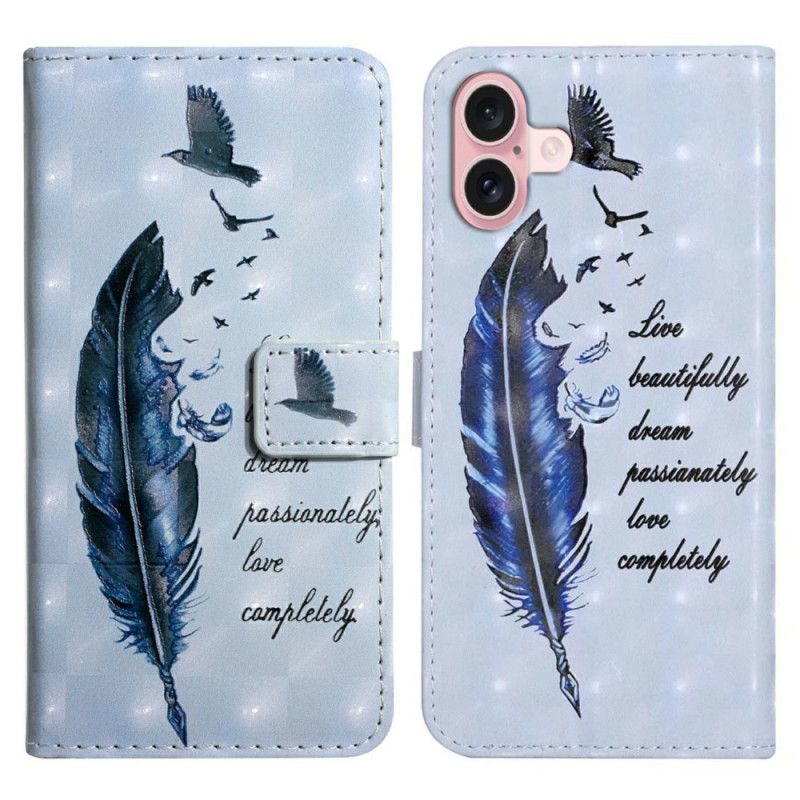 Etui Folio iPhone 16 Niebieskie Pióro Z Paskiem