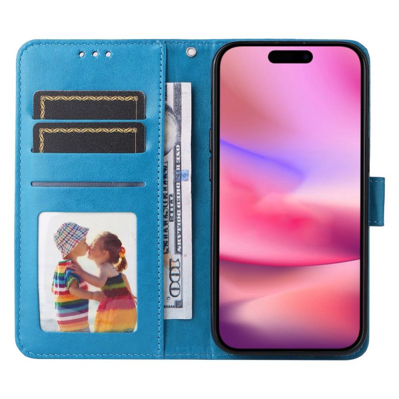 Etui Folio iPhone 16 Wzór Słonecznika Z Paskiem