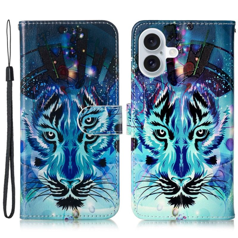 Etui Folio iPhone 16 Wzór Wilka Z Paskiem