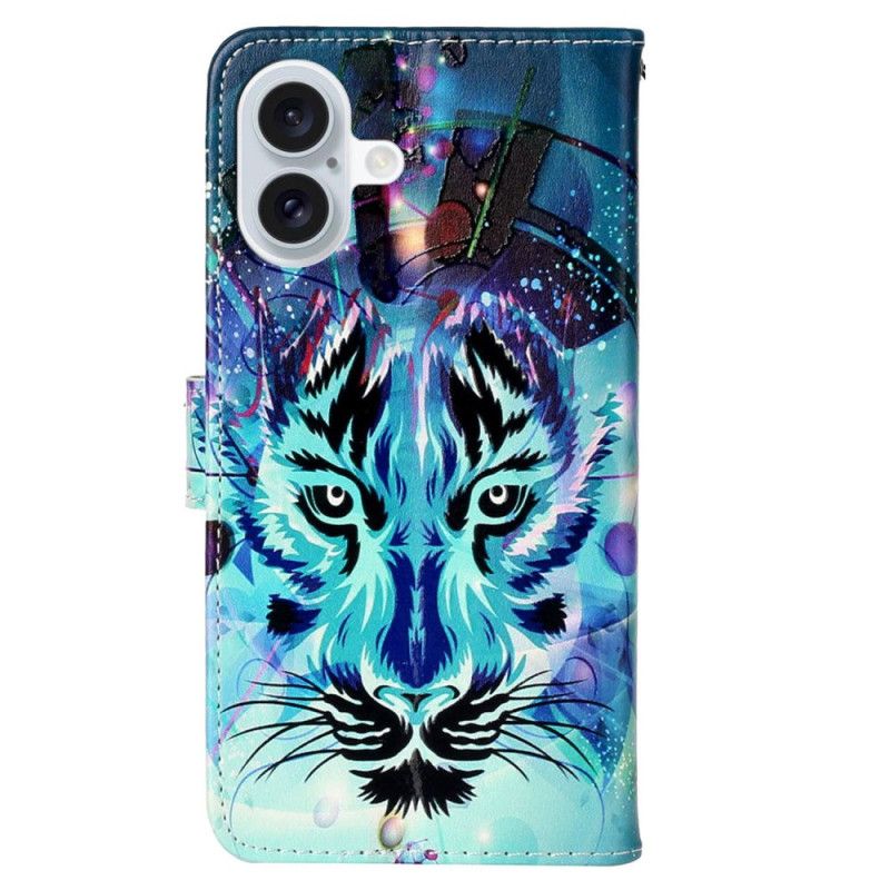 Etui Folio iPhone 16 Wzór Wilka Z Paskiem