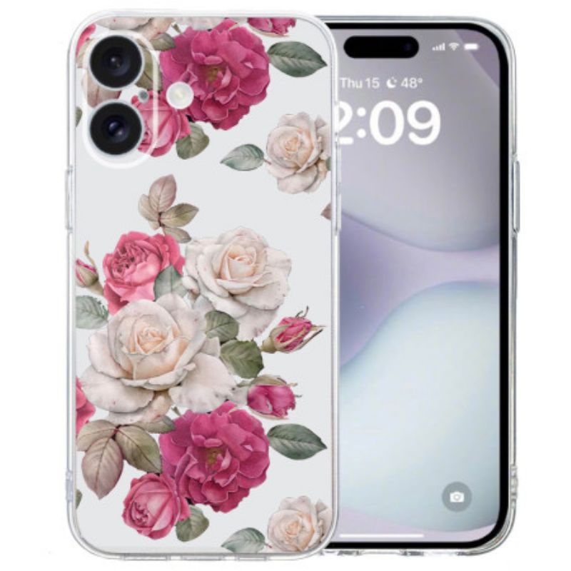 Etui iPhone 16 Przezroczyste Piwonie Graniczne