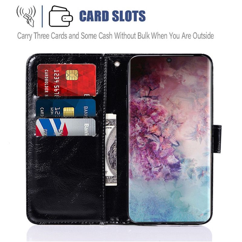 Etui Folio Samsung Galaxy Note 10 Plus Czarny Efekt Skóry W Stylu Vintage Z Paskiem