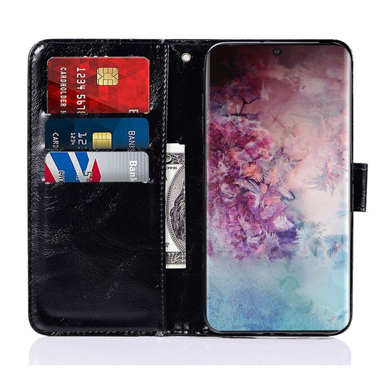 Etui Folio Samsung Galaxy Note 10 Plus Czarny Efekt Skóry W Stylu Vintage Z Paskiem