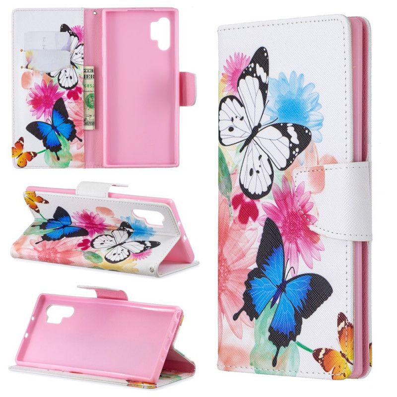 Etui Folio Samsung Galaxy Note 10 Plus Jasnoniebieski Malowane Motyle I Kwiaty