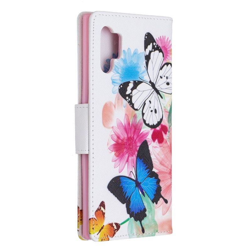 Etui Folio Samsung Galaxy Note 10 Plus Jasnoniebieski Malowane Motyle I Kwiaty