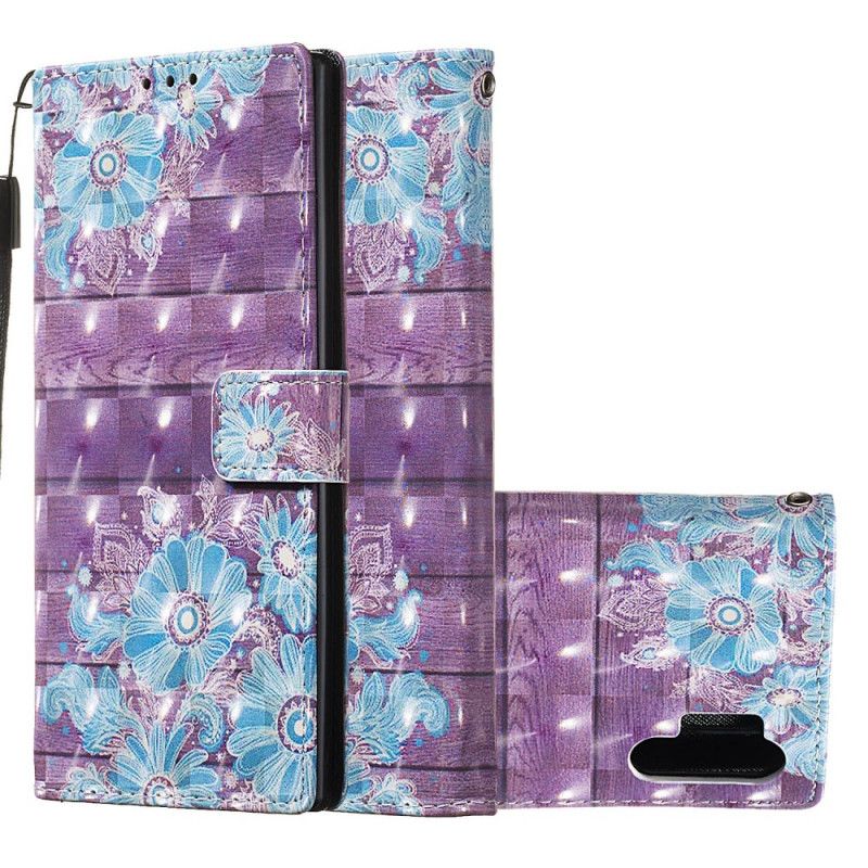 Etui Folio Samsung Galaxy Note 10 Plus Niebieskie Kwiaty Z Paskiem