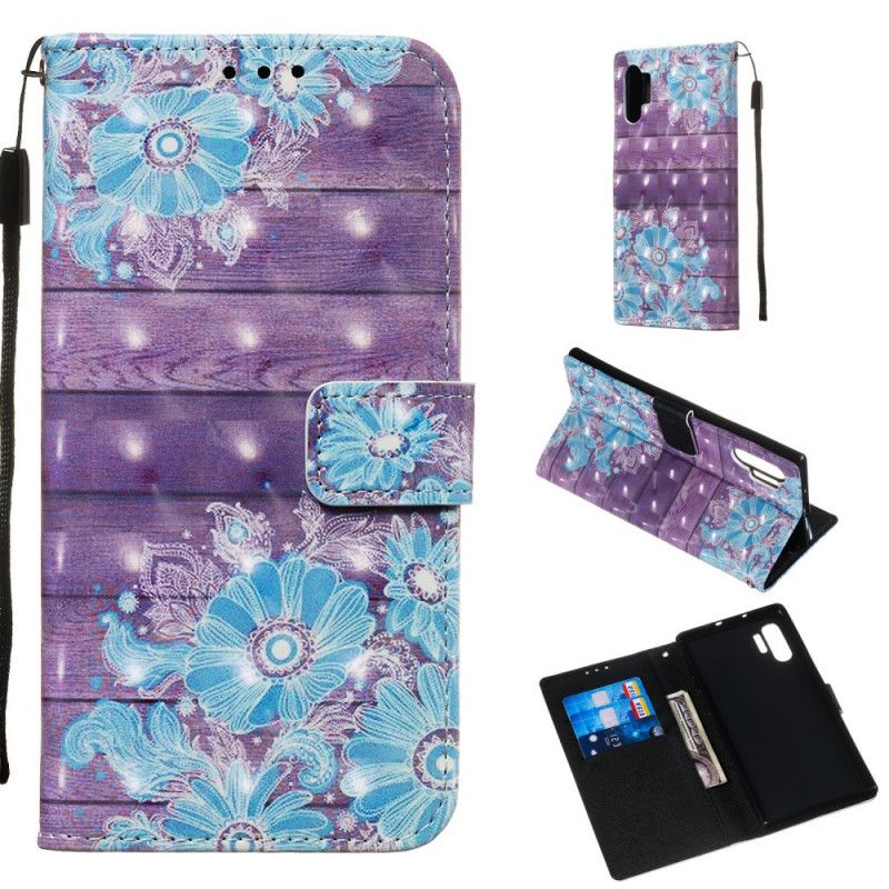 Etui Folio Samsung Galaxy Note 10 Plus Niebieskie Kwiaty Z Paskiem