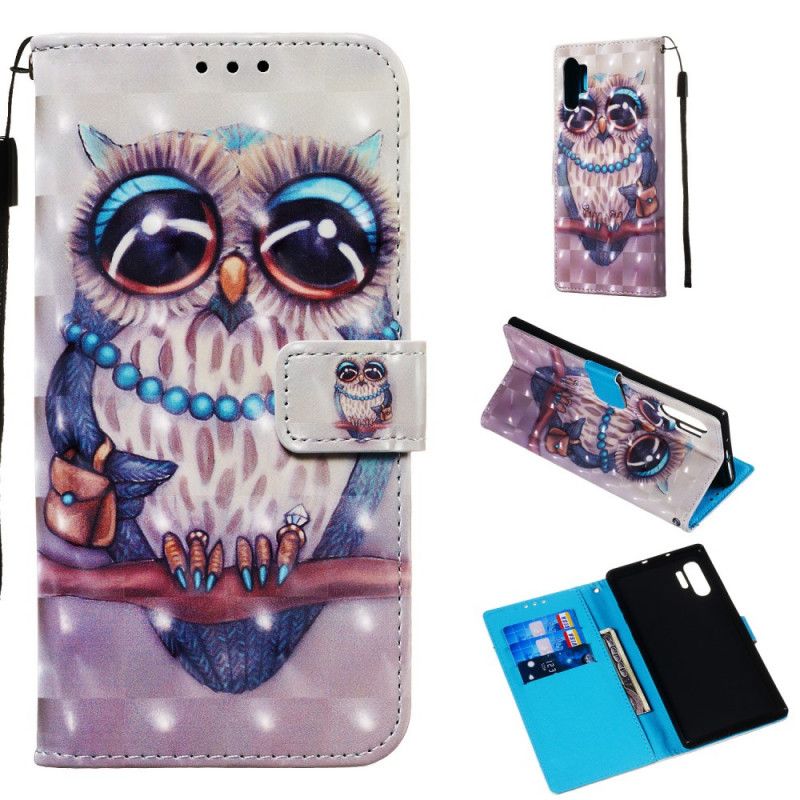 Etui Folio Samsung Galaxy Note 10 Plus Panna Sowa Ze Stringami