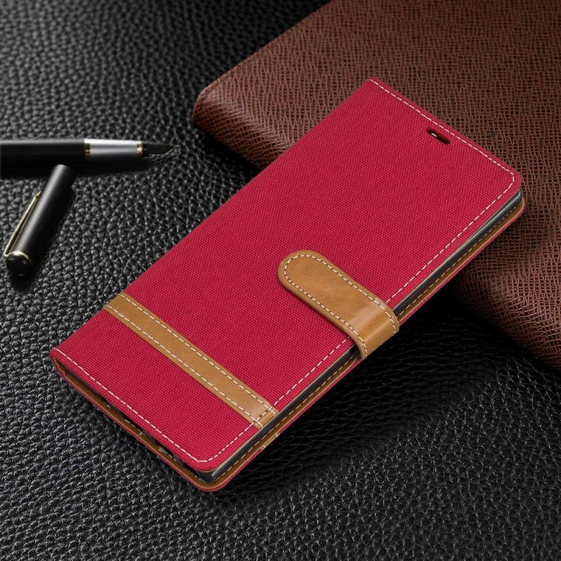 Etui Folio Samsung Galaxy Note 10 Plus Szary Czarny Efekt Tkaniny I Skóry Ze Stringami Etui Ochronne