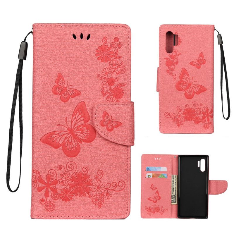 Etui Folio Samsung Galaxy Note 10 Plus Szary Czarny Motyle I Kwiaty Stringów Etui Ochronne