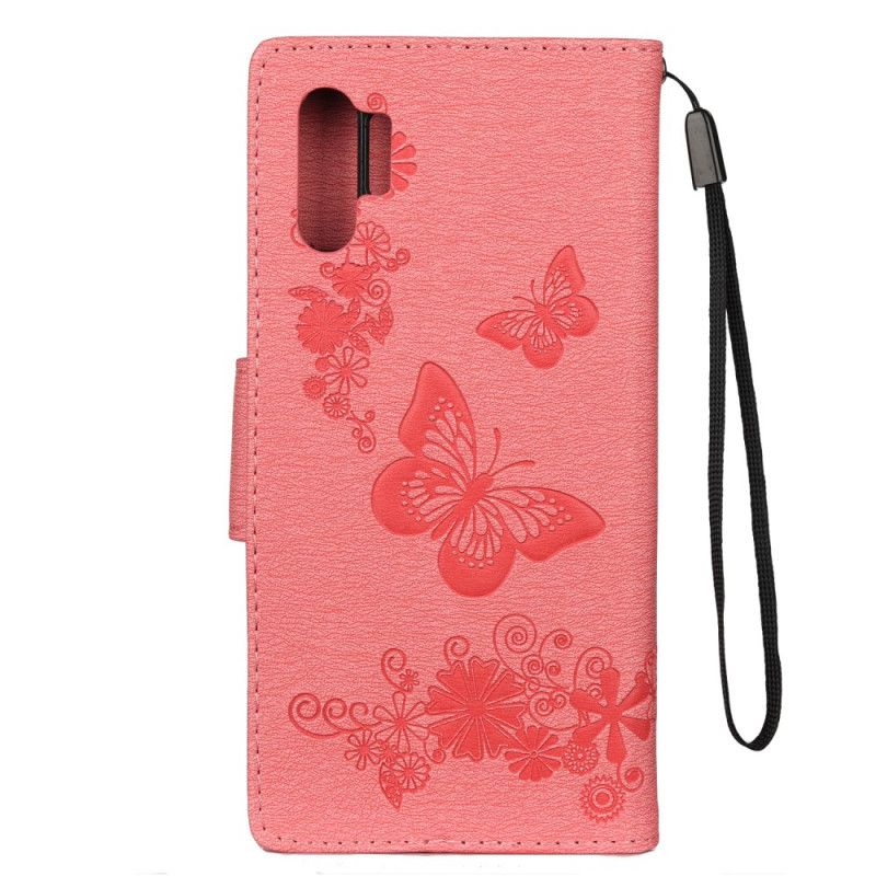 Etui Folio Samsung Galaxy Note 10 Plus Szary Czarny Motyle I Kwiaty Stringów Etui Ochronne