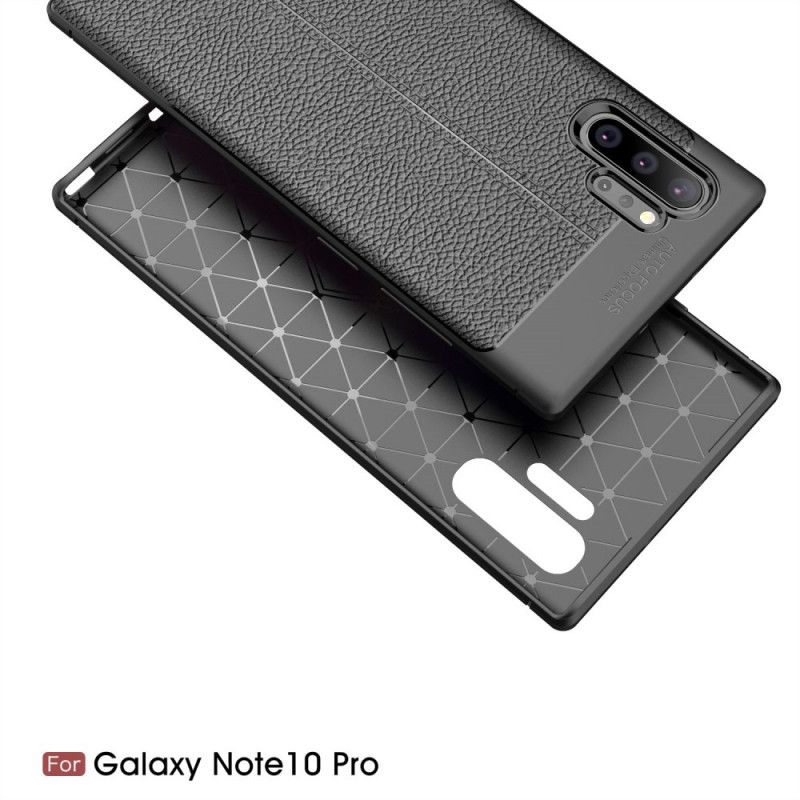 Etui Samsung Galaxy Note 10 Plus Czerwony Czarny Efekt Skóry Z Podwójną Linią Liczi Etui Ochronne