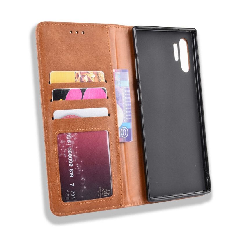 Flip Kotelot Samsung Galaxy Note 10 Plus Czerwony Czarny Stylizowany Efekt Skóry W Stylu Vintage Etui Ochronne