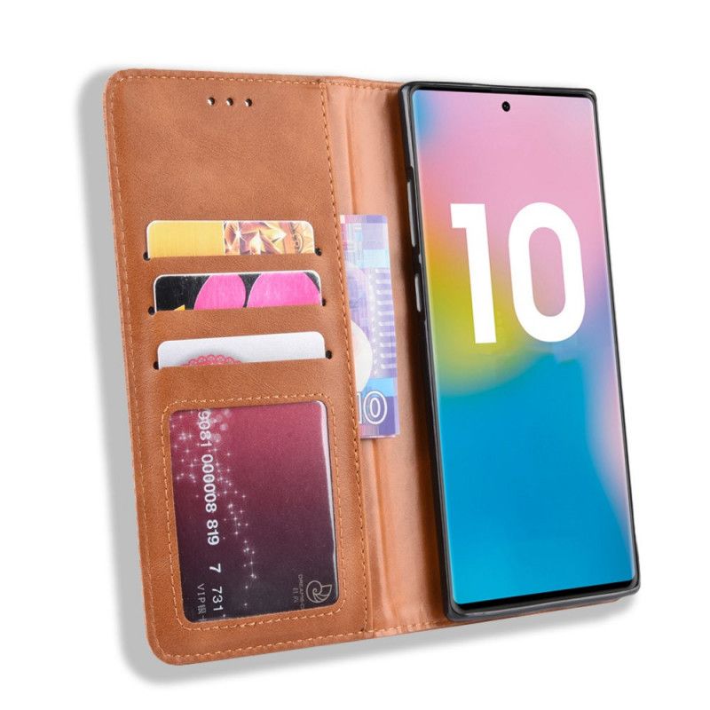 Flip Kotelot Samsung Galaxy Note 10 Plus Czerwony Czarny Stylizowany Efekt Skóry W Stylu Vintage Etui Ochronne