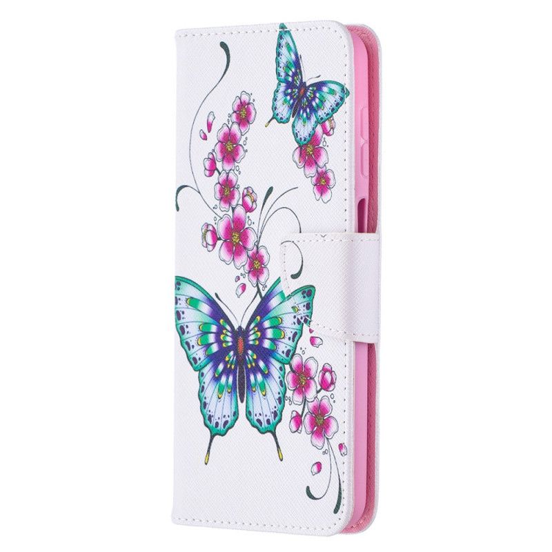 Etui Folio Samsung Galaxy A12 Ciemnoniebieski Magenta Królowie Motyli