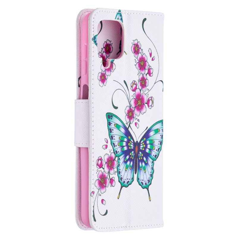 Etui Folio Samsung Galaxy A12 Ciemnoniebieski Magenta Królowie Motyli