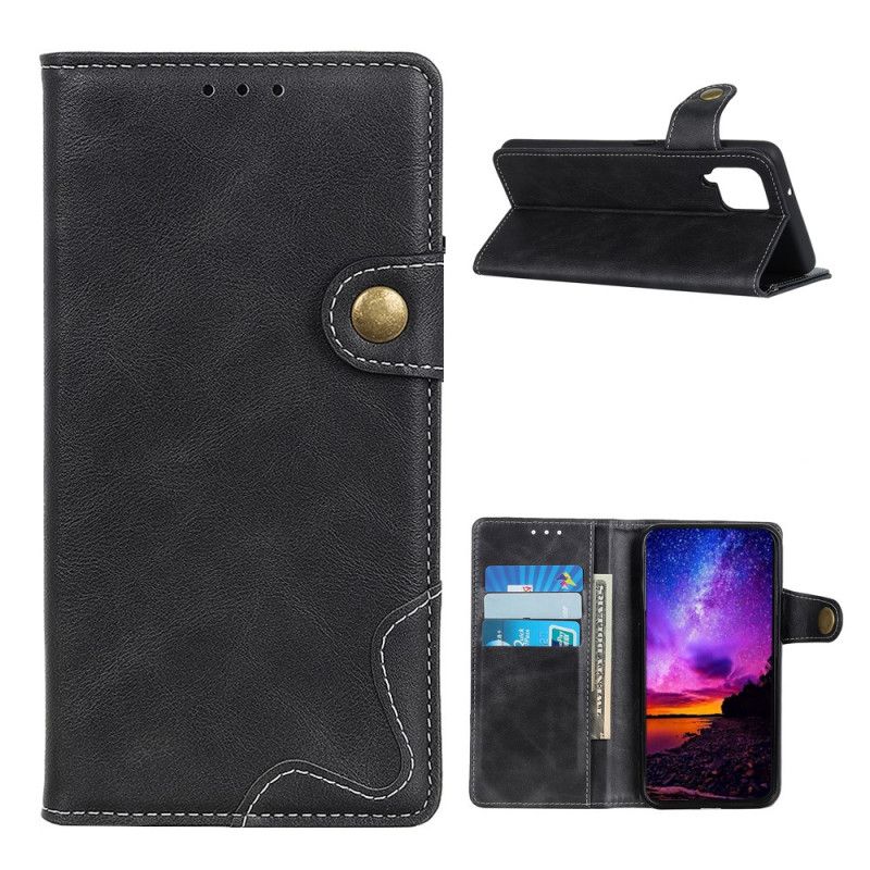 Etui Folio Samsung Galaxy A12 Czerwony Czarny Artystyczny Guzik I Szwy Etui Ochronne