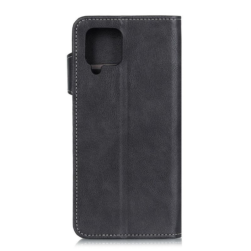 Etui Folio Samsung Galaxy A12 Czerwony Czarny Artystyczny Guzik I Szwy Etui Ochronne