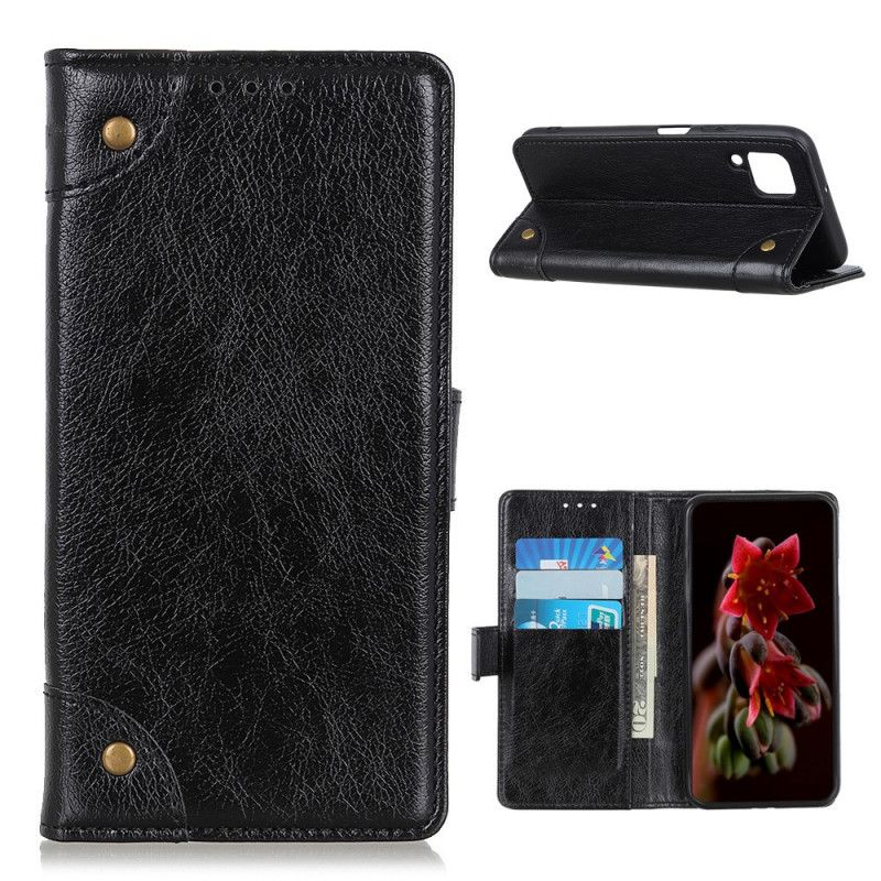 Etui Folio Samsung Galaxy A12 Czerwony Czarny Efekt Antycznej Skóry Nappa Etui Ochronne