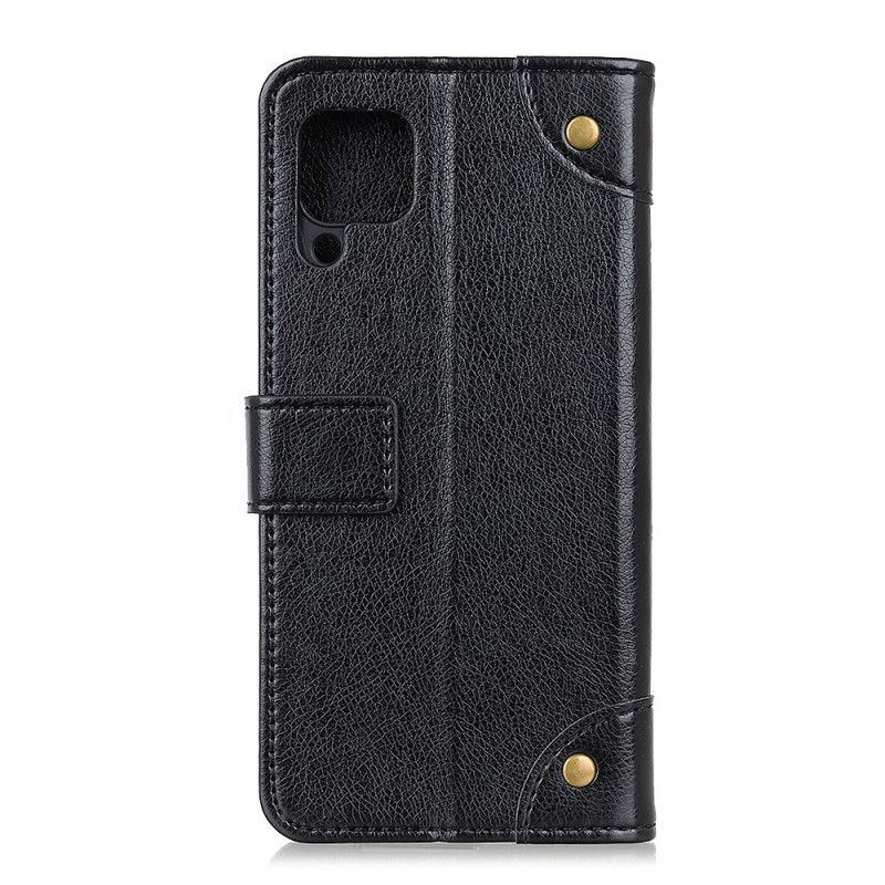 Etui Folio Samsung Galaxy A12 Czerwony Czarny Efekt Antycznej Skóry Nappa Etui Ochronne