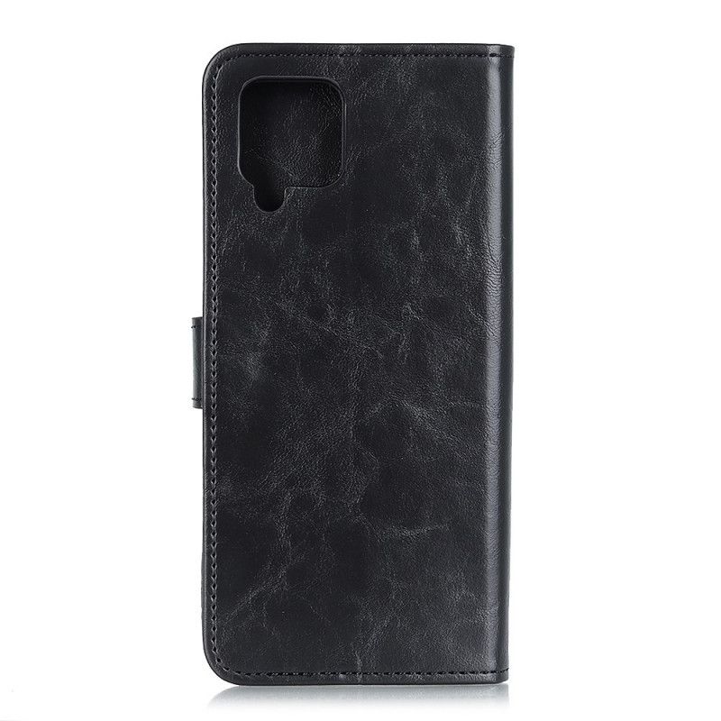 Etui Folio Samsung Galaxy A12 Czerwony Czarny Efekt Skóry Żubra