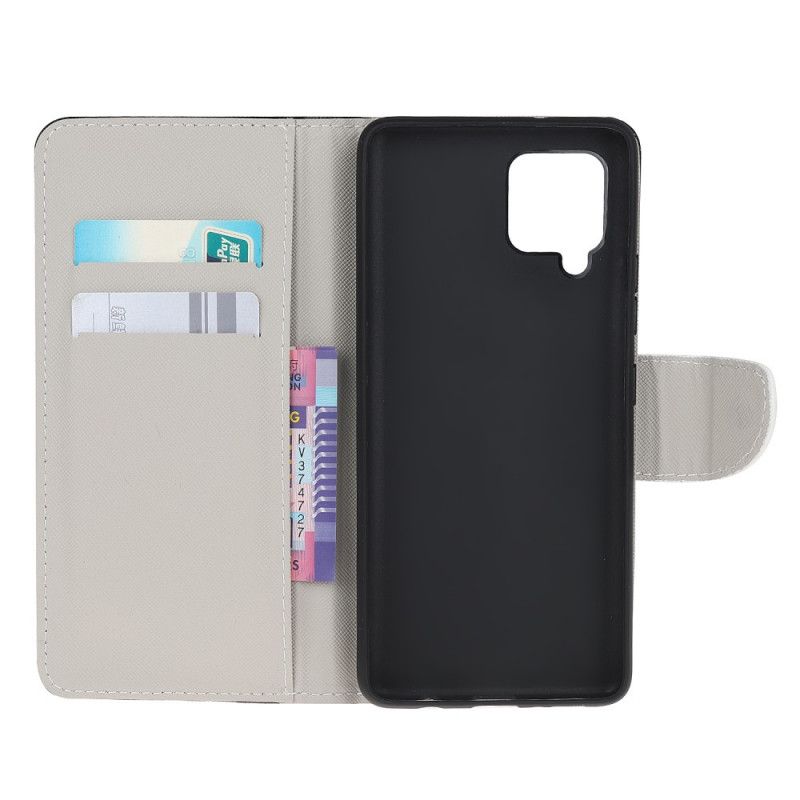 Etui Folio Samsung Galaxy A12 Fioletowy Jasnoniebieski Motyle