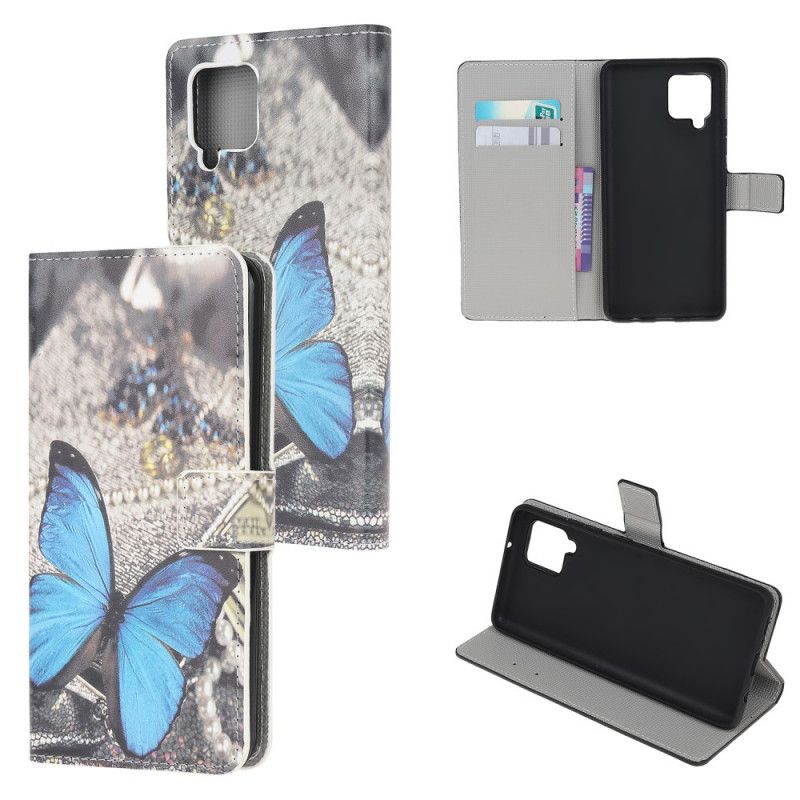 Etui Folio Samsung Galaxy A12 Fioletowy Szary Motyl Królewski