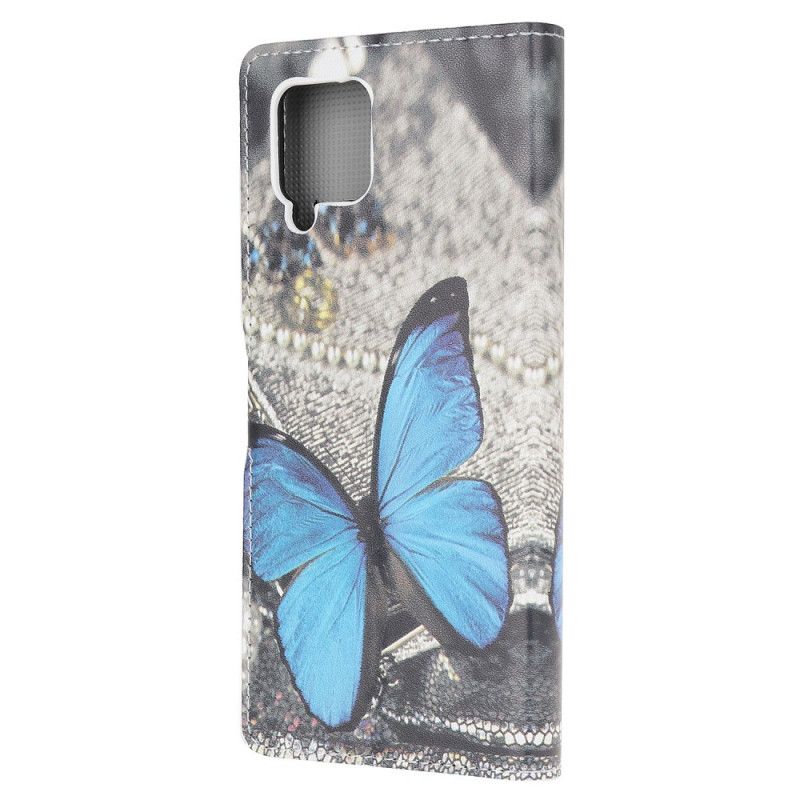 Etui Folio Samsung Galaxy A12 Fioletowy Szary Motyl Królewski