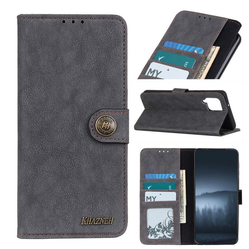 Etui Folio Samsung Galaxy A12 Granatowy Czarny Dwoina Faux Skóry Khazneh W Stylu Retro Etui Ochronne