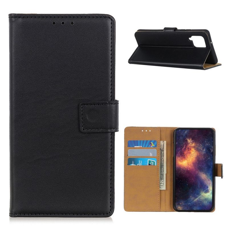 Etui Folio Samsung Galaxy A12 Granatowy Czarny Prosta Sztuczna Skóra Etui Ochronne