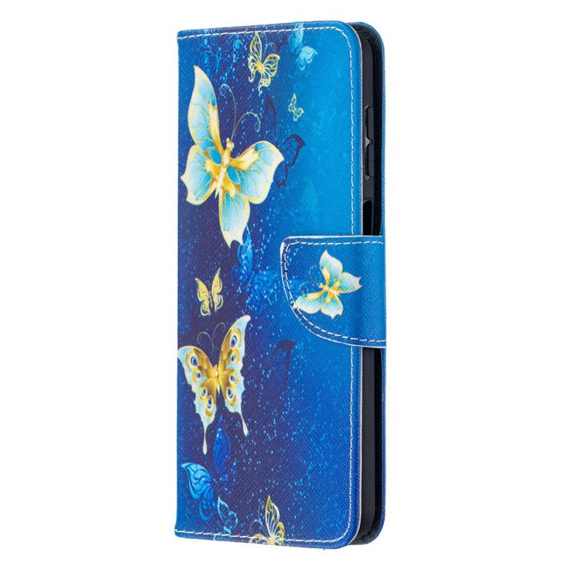 Etui Folio Samsung Galaxy A12 Granatowy Czarny Złote Motyle