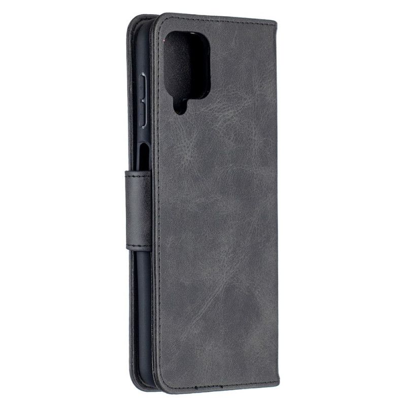 Etui Folio Samsung Galaxy A12 Szary Czarny Gładka Skośna Klapa Etui Ochronne