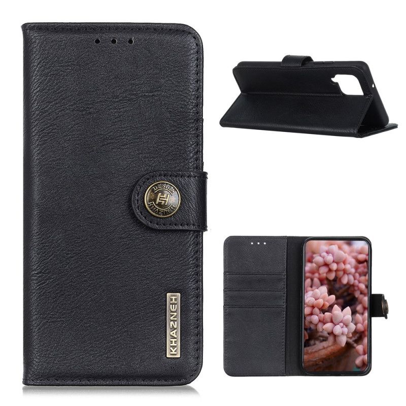 Etui Folio Samsung Galaxy A12 Szary Czarny Imitacja Skóry Khazneh Etui Ochronne